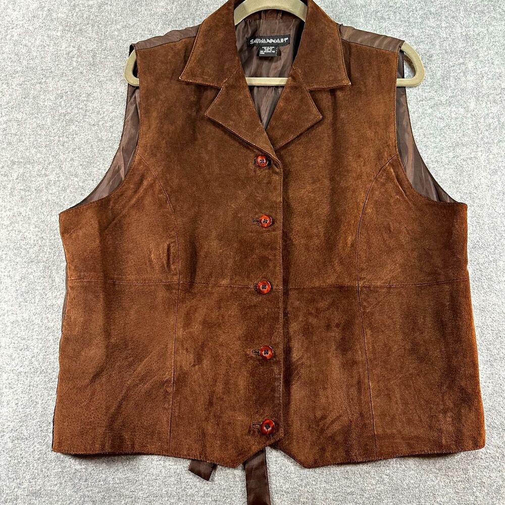 Savannah Women’s Brown Suede Leather Button Front Western Vest Size XL
